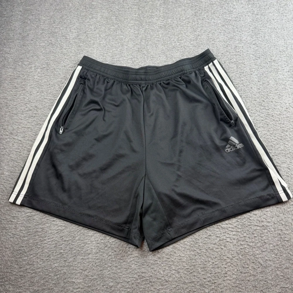 Adidas Athletic Shorts Men's XL Black Primeblue Aeroready 3-Stripe Zip Pockets